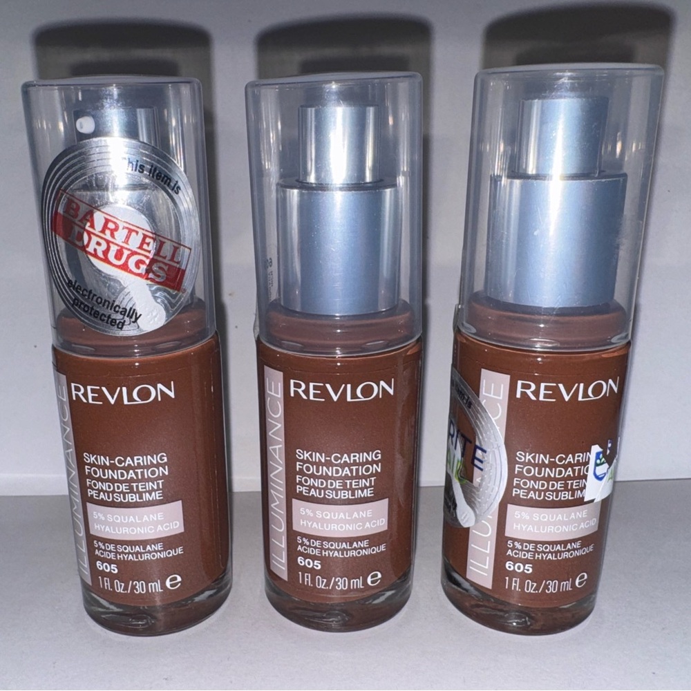 x3 Shade 605 RICH MAHOGANY - REVLON Illuminance SKIN-CARING Foundation Bottles